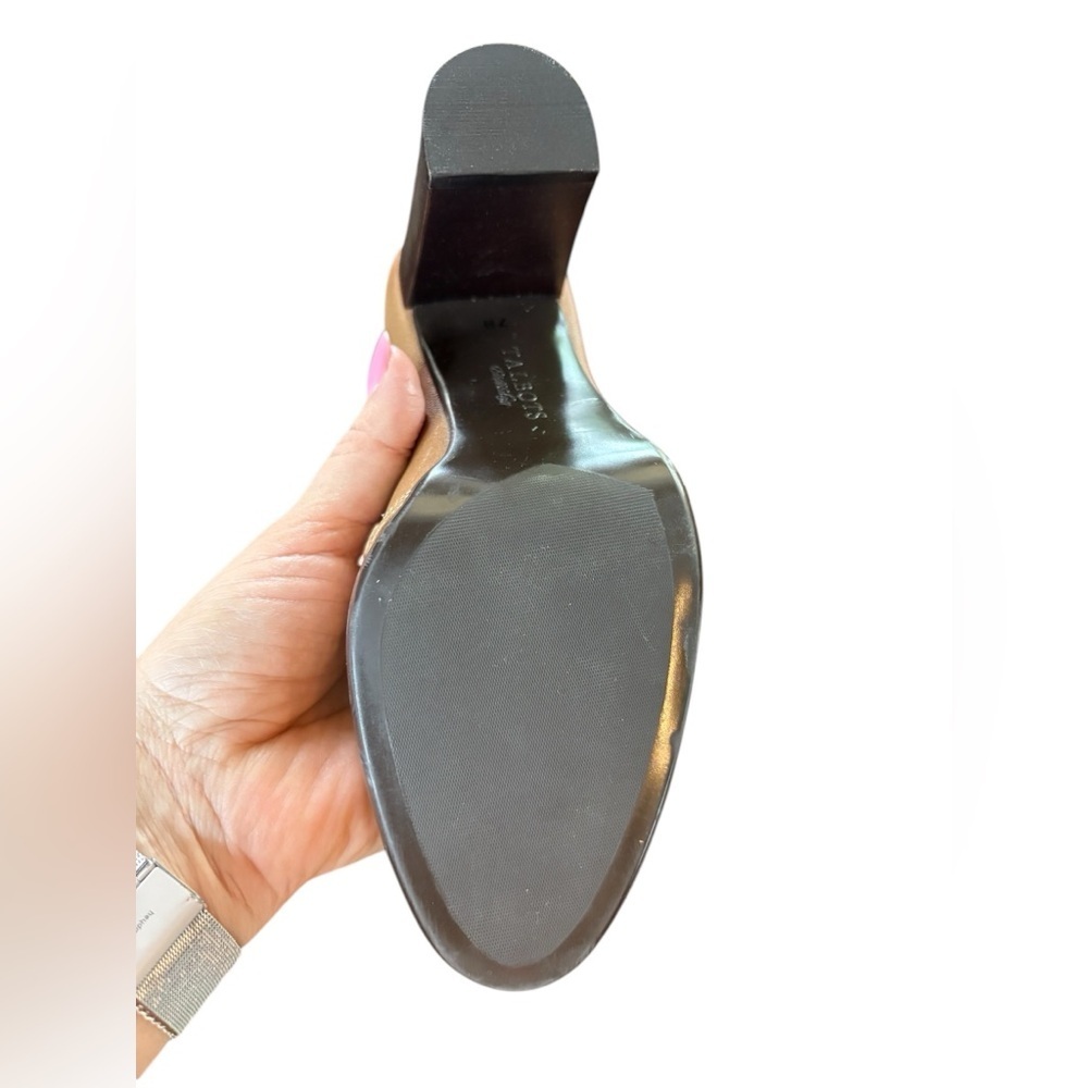 Talbots women’s Leather lace up taupe tan oxfords heel booties NWOT size 7B - Picture 7 of 9